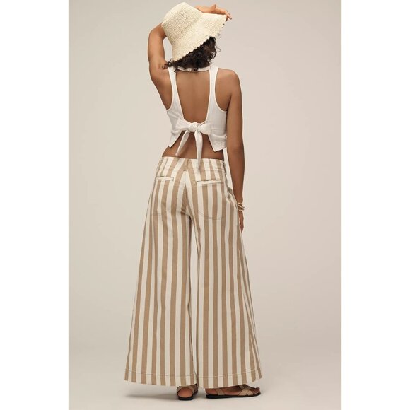 Maeve High-Rise Wide-Leg Jeans White Beige Striped 26 - Picture 2 of 4